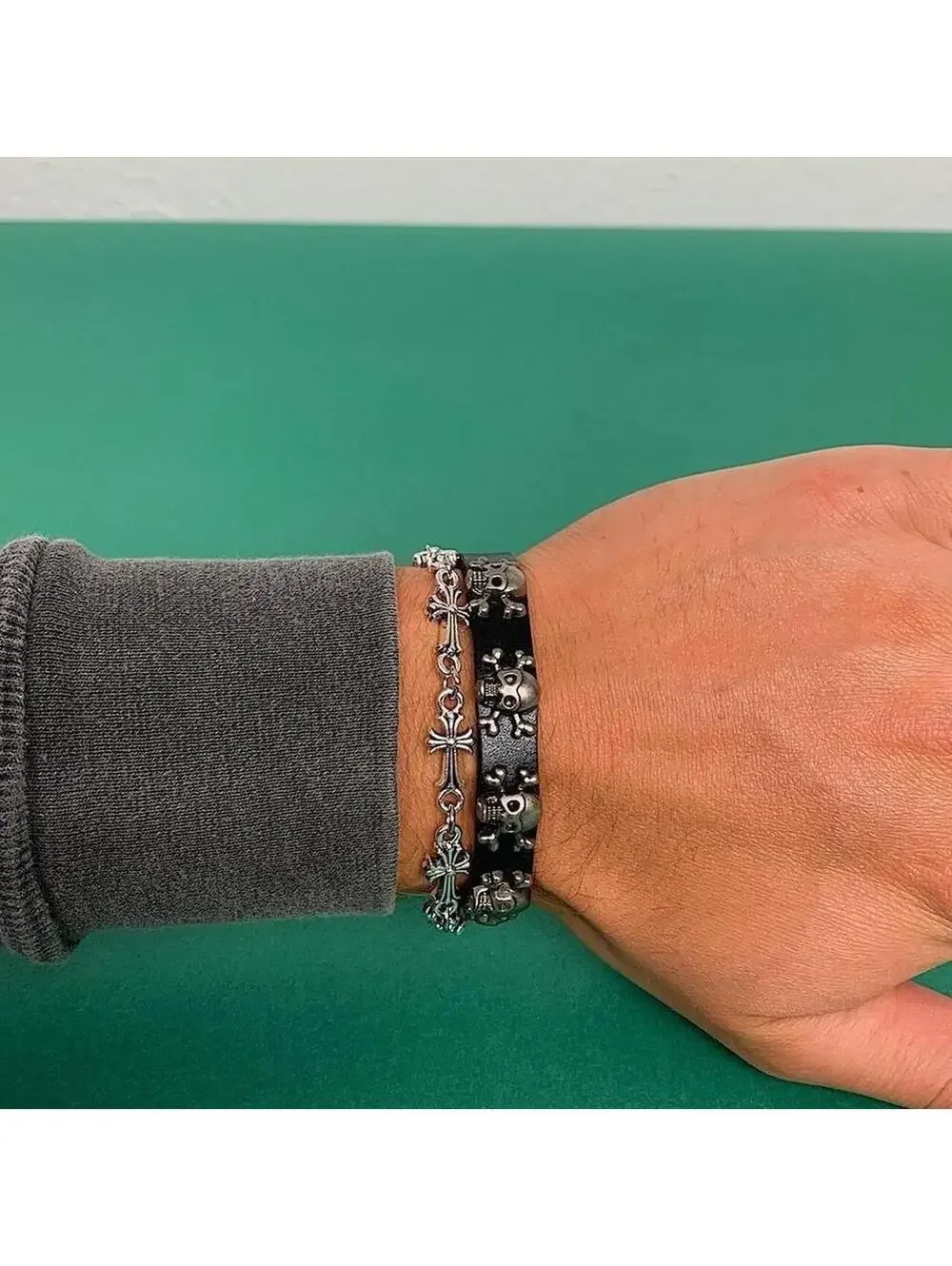 Skeleton grunge punk black bracelet